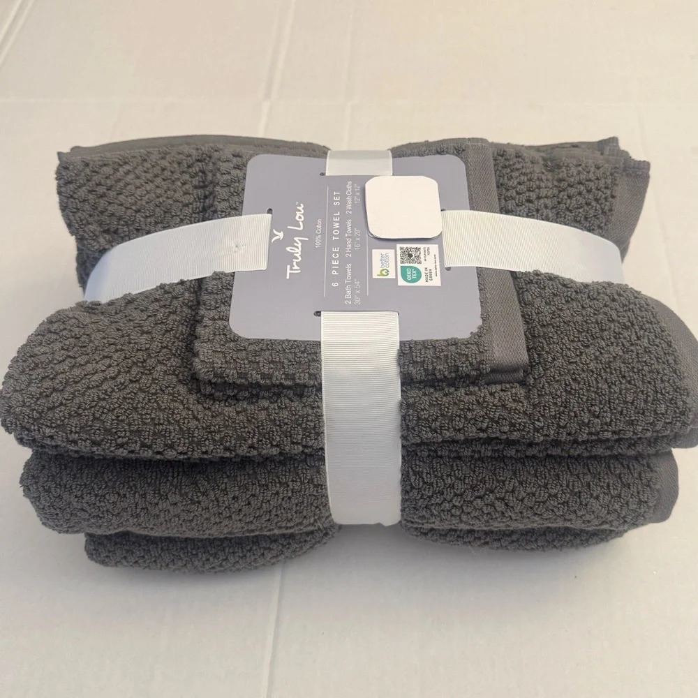 TRULY LOU 100% Cotton 6pc Bath Towel Set - Moltenlead - Gray